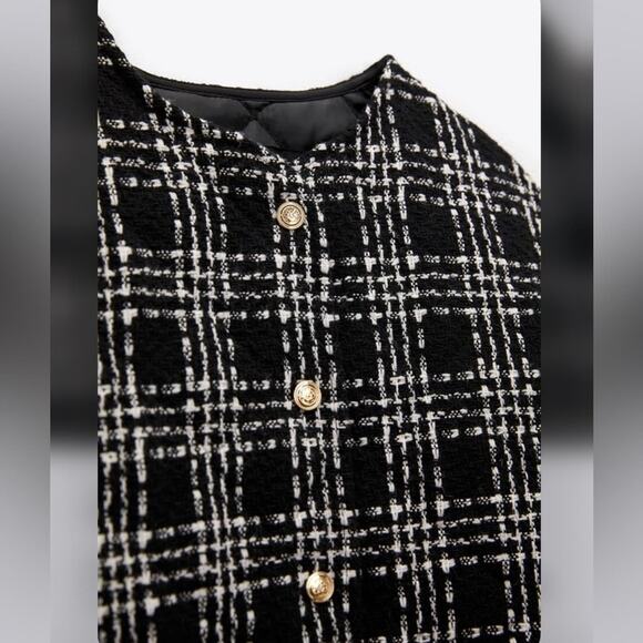 Zara TEXTURED WEAVE QUILTED JACKET Size Medium - Picture 7 of 8